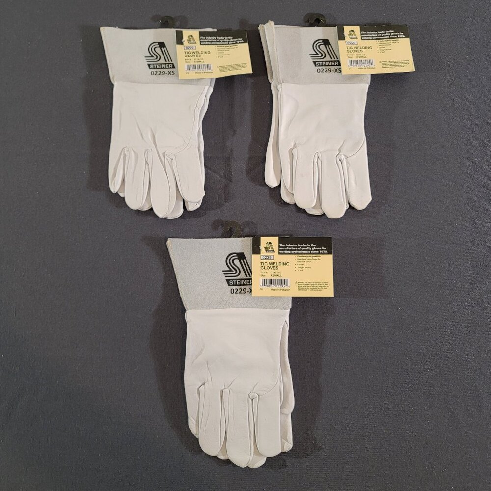 (3 PRs) STEINER 0229-XS XSMALL TIG Welding Gloves Premium Grain Goatskin Unlined